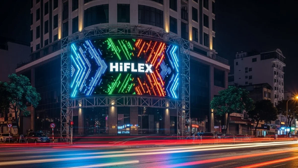 Biển quảng cáo Hiflex khung sắt chắc chắn tại mặt tiền cửa hàng