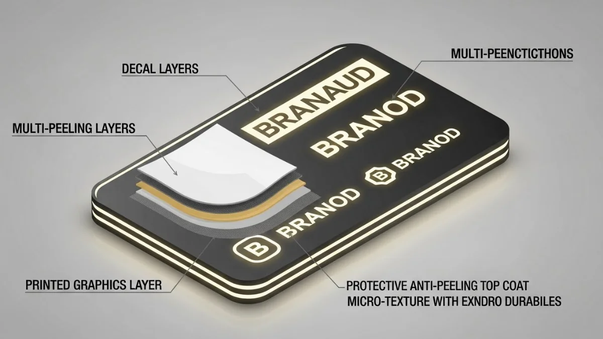 Thi công dán Decal lên biển Alu bằng phương pháp dán khô với gạt nhựa, đảm bảo bề mặt phẳng và không bọt khí