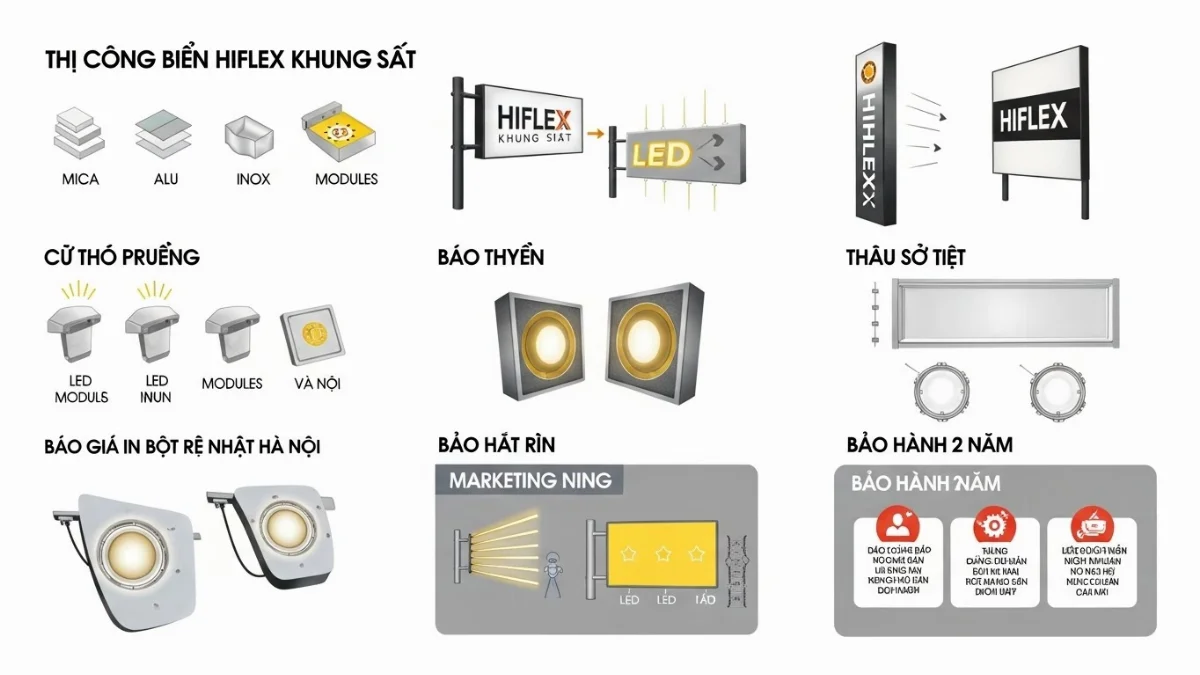 Biển Hiflex khổ lớn lắp đặt trên cao với khung sắt gia cố