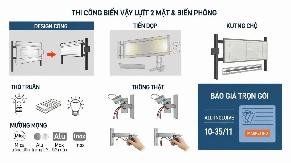 Mẫu biển vẫy hộp đèn LED lật 2 mặt đẹp, ấn tượng