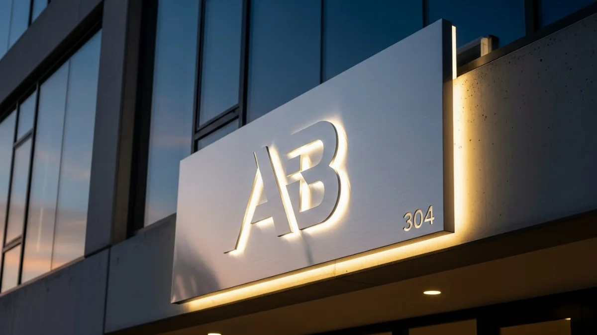 Biển inox 304 ngoài trời lớn, chữ nổi tinh tế, gắn trên mặt tiền tòa nhà cao cấp