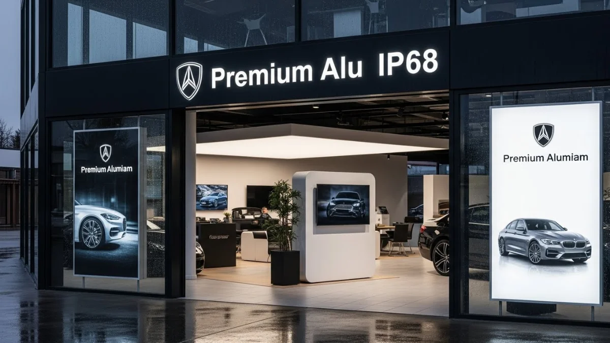 Biển hộp đèn lớn cho showroom ô tô làm từ vật liệu Alu cao cấp, chiếu sáng rực rỡ