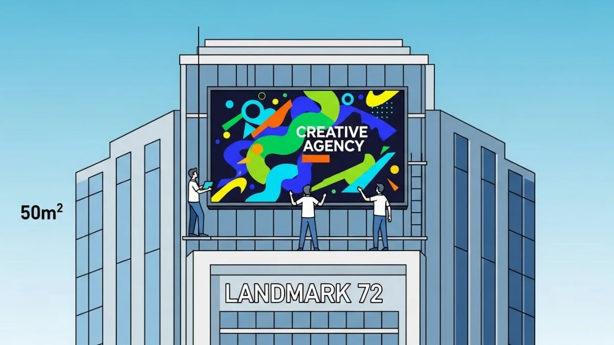 Kỹ sư đang kiểm tra khung kết cấu trước khi lắp đặt biển LED