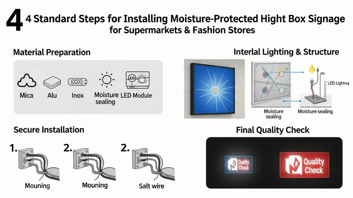 Hoàn thiện lắp đặt và kiểm tra bảng hiệu Hiflex hộp đèn chống ẩm cho siêu thị