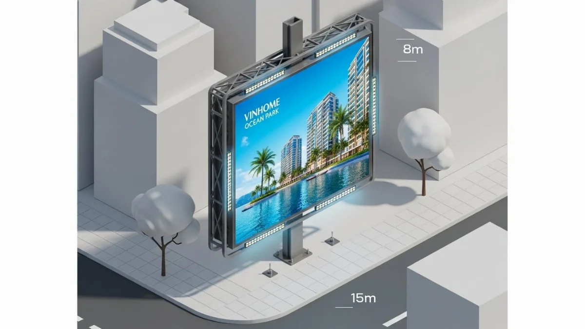 Hình ảnh biển quảng cáo Vinhome Ocean Park trên đường lớn, dễ dàng thu hút ánh nhìn