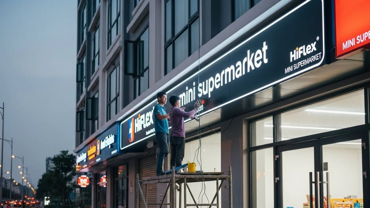 Biển Hiflex hộp đèn thu hút khách hàng cho siêu thị mini tại Thanh Xuân