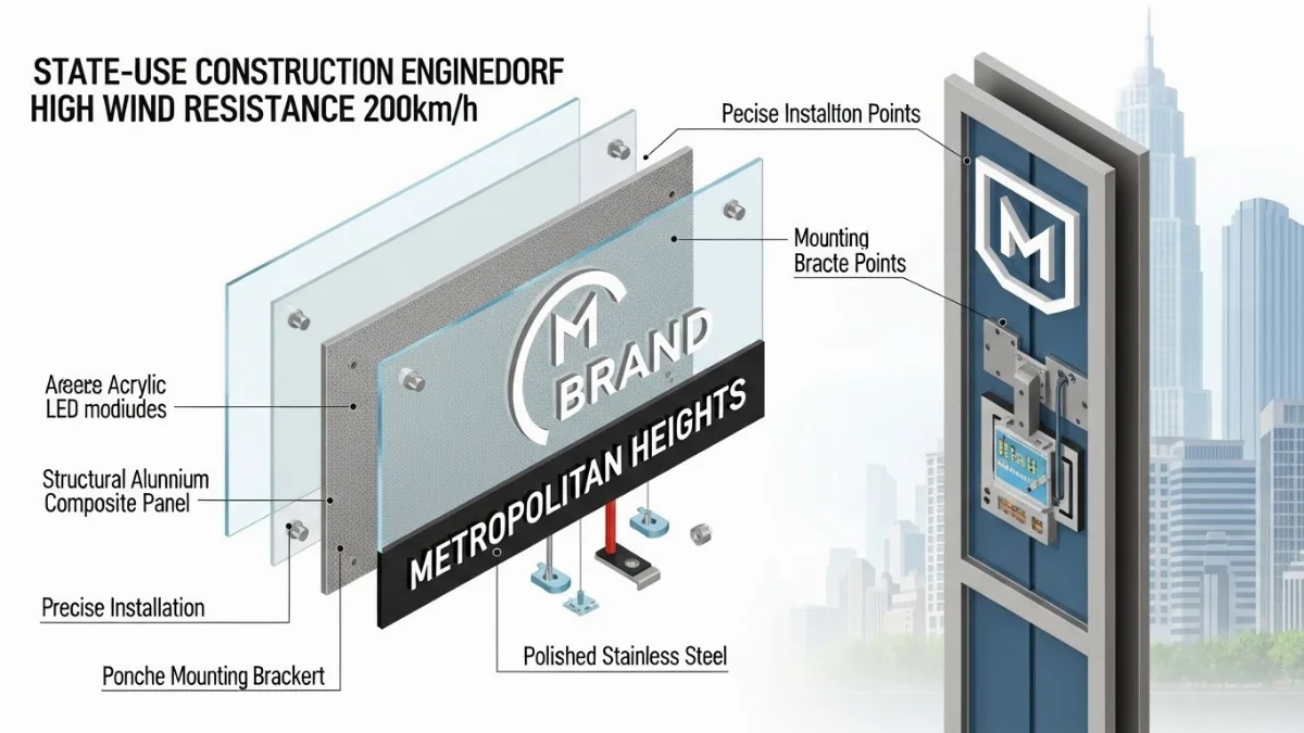 Biển hiệu kính cường lực hiện đại cho tòa nhà cao tầng