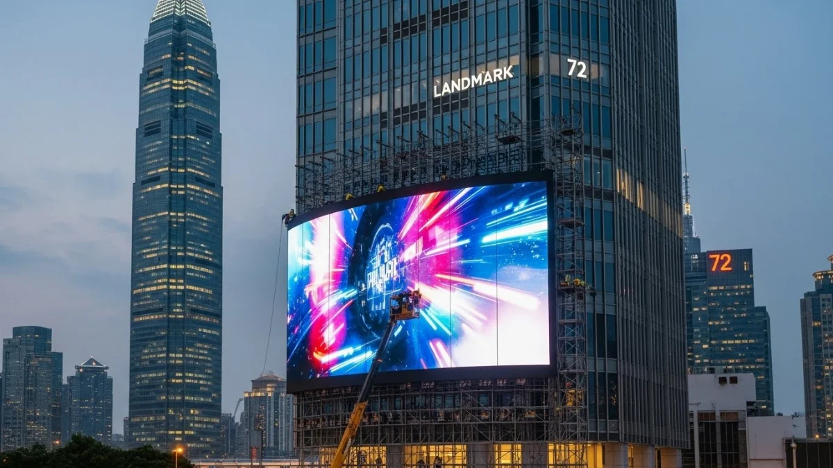 Biển LED ngoài trời hiện đại tại trung tâm thành phố lớn