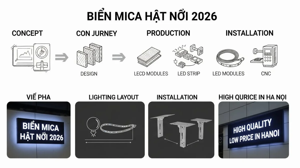 Hoàn thiện lắp đặt biển mica hút nổi cho cửa hàng
