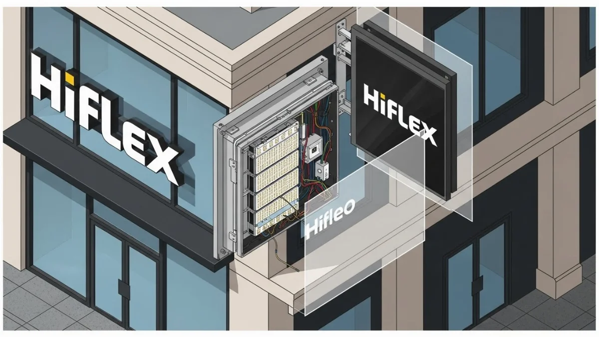 Thợ căng bạt Hiflex lên khung hộp đèn quảng cáo một cách tỉ mỉ