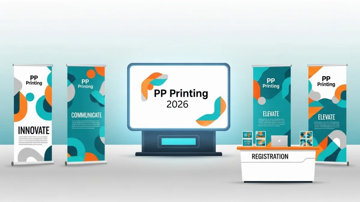 Hình ảnh các sản phẩm in PP đa dạng như banner, poster, standee.