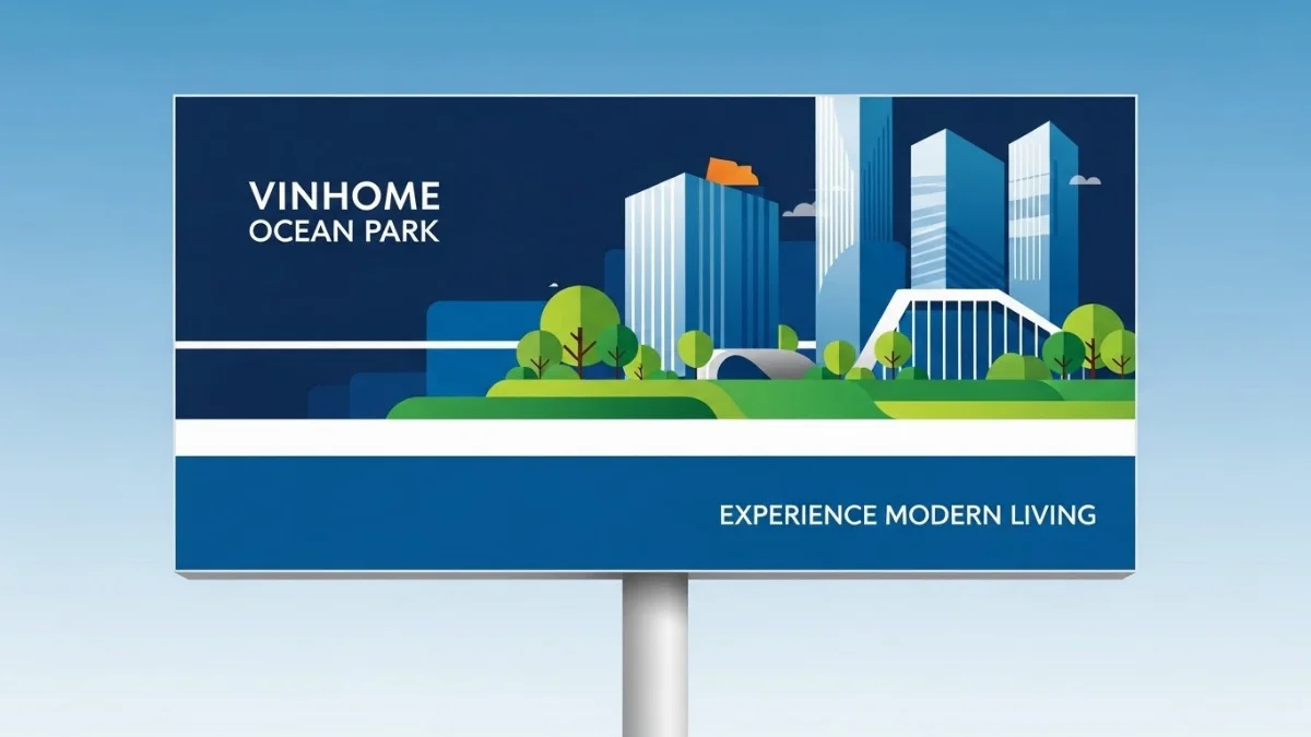 Biển quảng cáo cỡ lớn của Vinhome Ocean Park rực rỡ dưới ánh đèn LED ban đêm